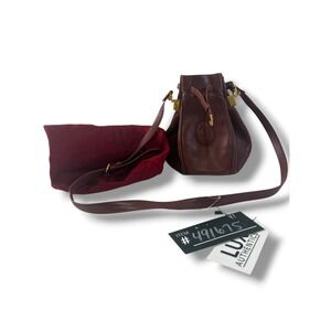 Vintage Must de Cartier Bucket Bag Leather Crossbody Gold HW Bordeaux Dust Cover